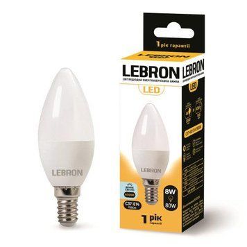 Світлодіодна лампа 8W Lebron у формі свічки C37 E14 6500K 700Lm біла IP20 L-C37 11-13-29 фото