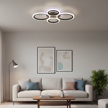 Світлодіодна стельова люстра 4 акрилових кільця 60W+14W з led підсвічуванням і пультом 3000&ndash;6500K чорна Svet SY-26255/2+2C MB SY-26255/2+2C MB фото