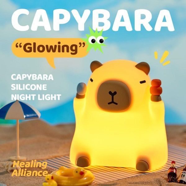 Детский силиконовый сенсорный LED ночник "Сидящая капибара" 2W 3000К аккумуляторный бежевый VALESO A042 SP000052663 фото