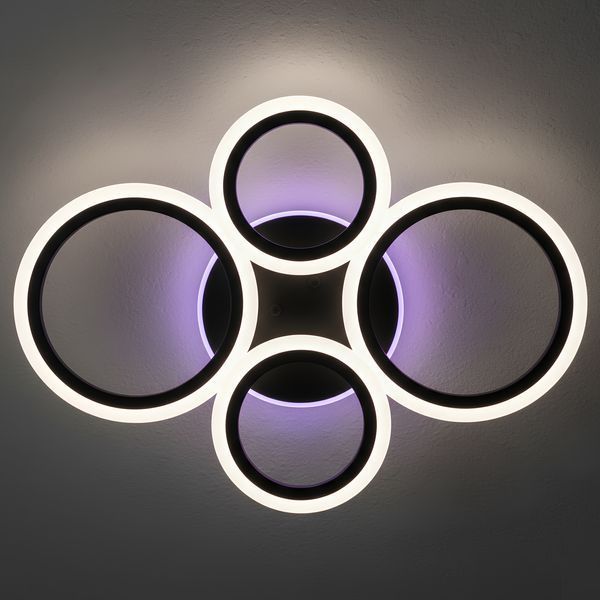 Світлодіодна стельова люстра 4 акрилових кільця 60W+14W з led підсвічуванням і пультом 3000&ndash;6500K чорна Svet SY-26255/2+2C MB SY-26255/2+2C MB фото
