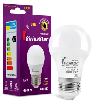 Світлодіодна лампа 6W SiriusStar 3408 G45 4000K E27 біла IP20 SP000017258 фото