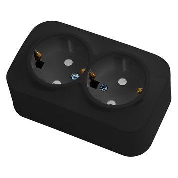 Розетка накладна із заземленням на два гнізда 16A 250V чорна IP20 Horoz Electric EVA 112-004-0002-020 фото