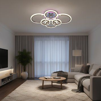 Стельова світлодіодна люстра на пульті 112W+18W з акриловими кільцями і підсвічуванням 3000&ndash;6500K хромова Svet SY-26255/2+2+2C CR SY-26255/2+2+2C CR фото