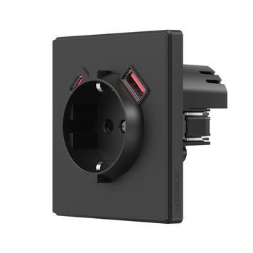 Одинарна розетка вбудована VIDEX NOTA з USB-зарядкою і заземленням 16A 250V чорна VF-NT-SK1GUC-BL VF-NT-SK1GUC-BL фото