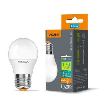 Світлодіодна лампа 6W VIDEX E27 форма кулька G45 1020Lm 4100K нейтральне світло VL-G45h-06274 VL-G45h-06274 фото