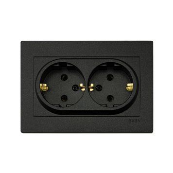 Розетка двойная EXEN Elektrik c заземлением 250V черная IP20 KARELL 200-141403-245 фото
