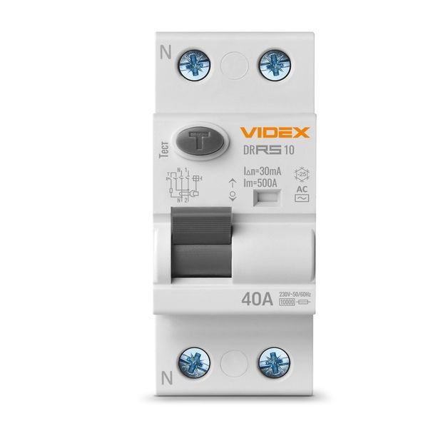 Дифференциальный автомат 40A VIDEX 2-полюсный 230V RESIST VF-RS10-DR2АС40 VF-RS10-DR2АС40 фото