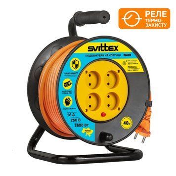 Подовжувач на котушці з термозахистом 40м, 2х1,5 мм&sup2; SVITTEX SV-006-O фото