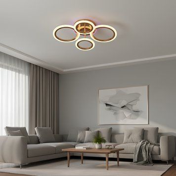 Стельова LED люстра з пультом і акриловими кільцями 60W+14W підсвічування корпусу 3000&ndash;6500K золотиста Svet SY-26255/2+2C FGD SY-26255/2+2C FGD фото