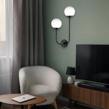 Бра настенное Valeso на два стеклянных плафона под лампу Е27 черное IP20 BD608-2 BK SP000046374 фото