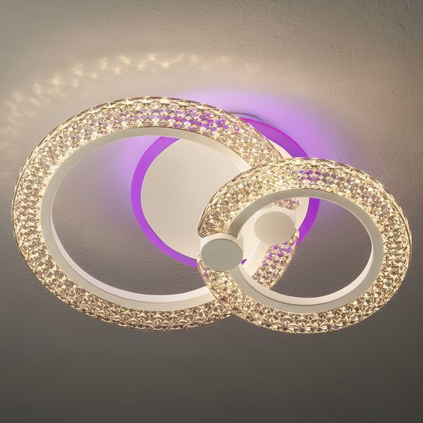 Світлодіодна стельова люстра з двома акриловими плафонами 36W+10W led підсвічування 3000К-6000К біла Svet SC-2103/1+1C WH PK/BU/PL SC-2103/1+1C WH PK/BU/PL фото