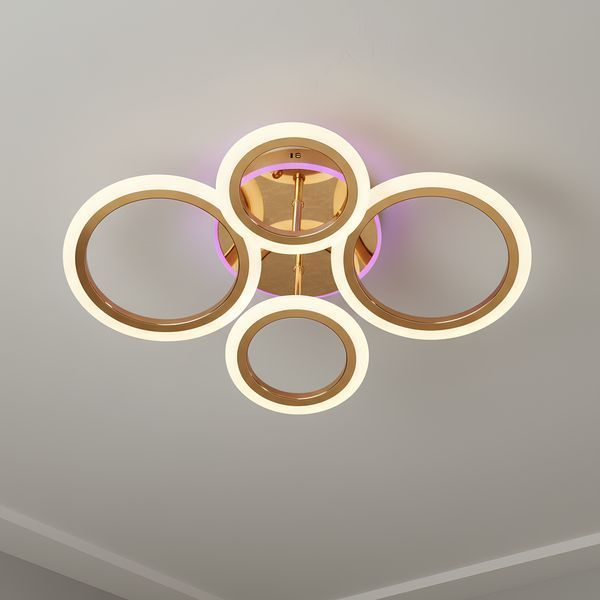 Стельова LED люстра з пультом і акриловими кільцями 60W+14W підсвічування корпусу 3000&ndash;6500K золотиста Svet SY-26255/2+2C FGD SY-26255/2+2C FGD фото