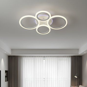 LED люстра стельова з 4 акриловими кільцями і пультом 60W+14W кольорове підсвічування 3000&ndash;6500K біла Svet SY-26255/2+2C WH SY-26255/2+2C WH фото
