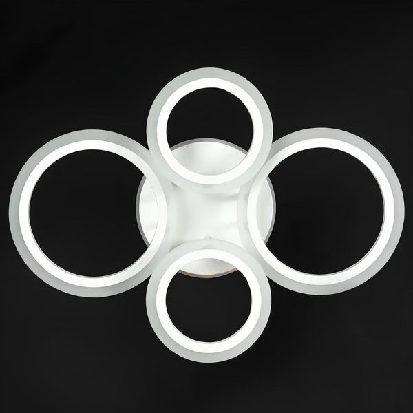 LED люстра стельова з 4 акриловими кільцями і пультом 60W+14W кольорове підсвічування 3000&ndash;6500K біла Svet SY-26255/2+2C WH SY-26255/2+2C WH фото
