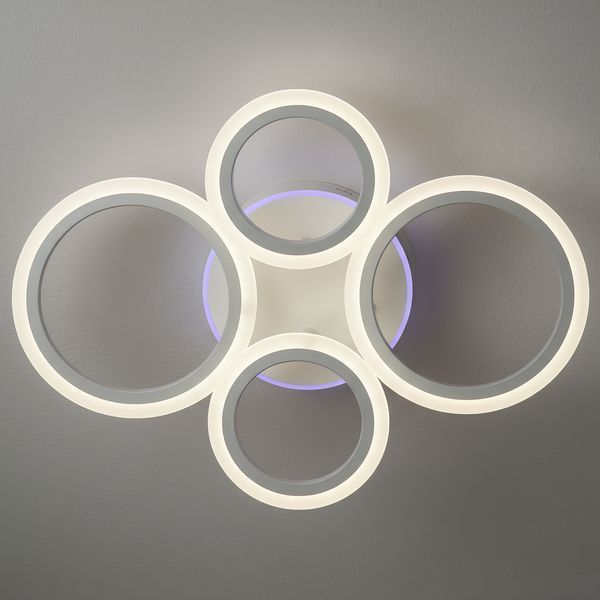 LED люстра стельова з 4 акриловими кільцями і пультом 60W+14W кольорове підсвічування 3000&ndash;6500K біла Svet SY-26255/2+2C WH SY-26255/2+2C WH фото