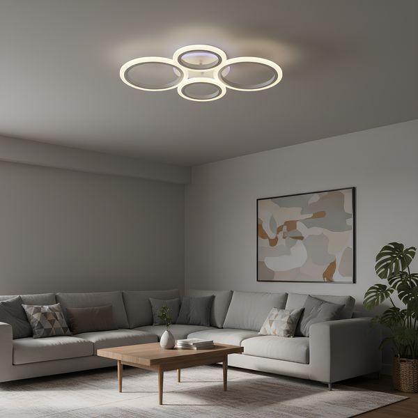 LED люстра стельова з 4 акриловими кільцями і пультом 60W+14W кольорове підсвічування 3000&ndash;6500K біла Svet SY-26255/2+2C WH SY-26255/2+2C WH фото