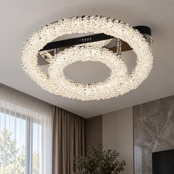 Потолочная LED люстра 140W VALESO с двумя хрустальными кольцами с пультом 3000&ndash;6500K хром 33047/300+500 SP000049458 фото