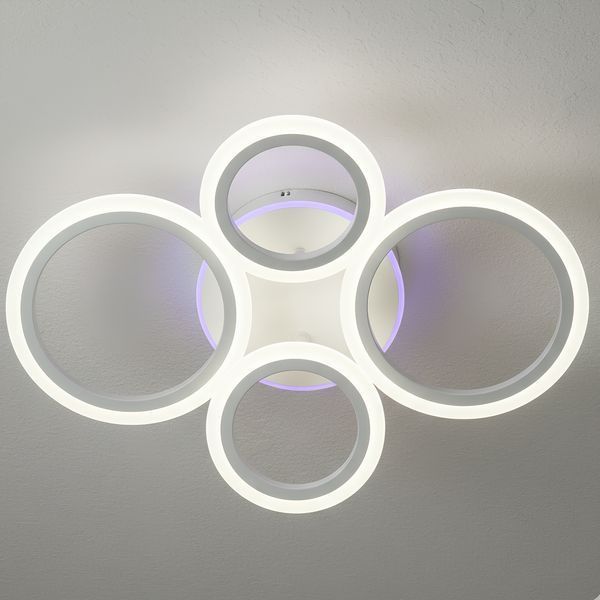 LED люстра стельова з 4 акриловими кільцями і пультом 60W+14W кольорове підсвічування 3000&ndash;6500K біла Svet SY-26255/2+2C WH SY-26255/2+2C WH фото