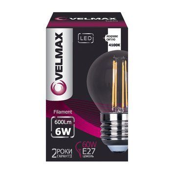 Філаментна LED лампа 6W VELMAX форма кулька G45 E27 4100K 600Lm V-Filament-G45 21-41-52 фото