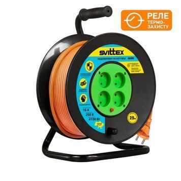 Подовжувач на котушці з термозахистом 25м, 2х2,5 мм&sup2; SVITTEX SV-018-O фото