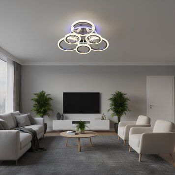 Стельова хромована LED люстра на пульті 90W+18W з акриловими кільцями та LED-підсвічуванням 3000&ndash;6500K Svet SY-26255/3+3C CR SY-26255/3+3C CR фото