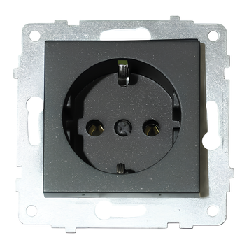 Механизм розетки одинарный Ovivo Electric с заземлением пластиковый корпус 16А 250V черный IP20 GRANO 600-000317-217 фото