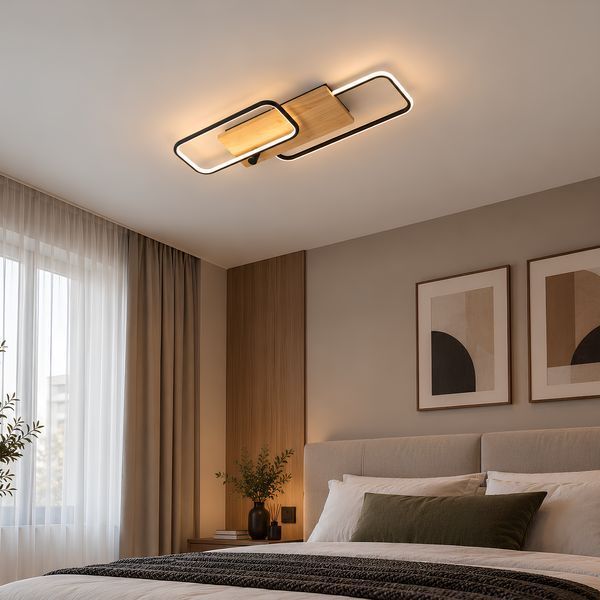 LED люстра стельова з пультом ДК 72W два прямокутних контури 3000-6500K каркас чорний метал/дерево Svet SY-33046/1+1 MB+YMW SY-33046/1+1 MB+YMW фото