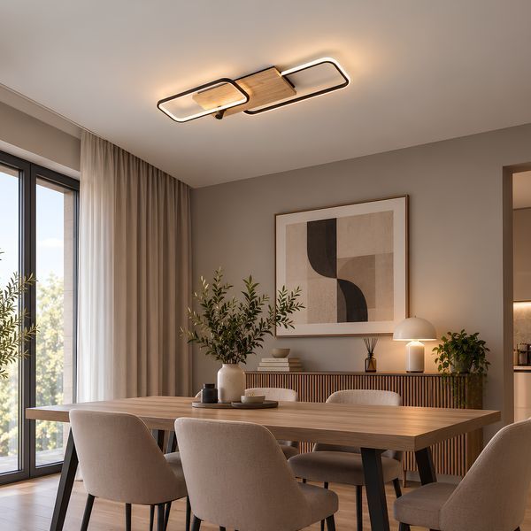 LED люстра стельова з пультом ДК 72W два прямокутних контури 3000-6500K каркас чорний метал/дерево Svet SY-33046/1+1 MB+YMW SY-33046/1+1 MB+YMW фото