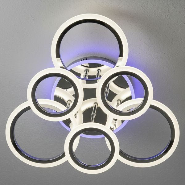 Стельова хромована LED люстра на пульті 90W+18W з акриловими кільцями та LED-підсвічуванням 3000&ndash;6500K Svet SY-26255/3+3C CR SY-26255/3+3C CR фото