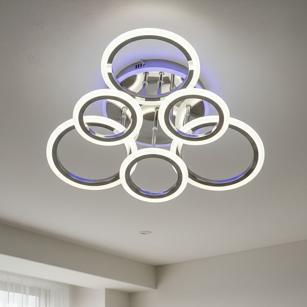Стельова хромована LED люстра на пульті 90W+18W з акриловими кільцями та LED-підсвічуванням 3000&ndash;6500K Svet SY-26255/3+3C CR SY-26255/3+3C CR фото