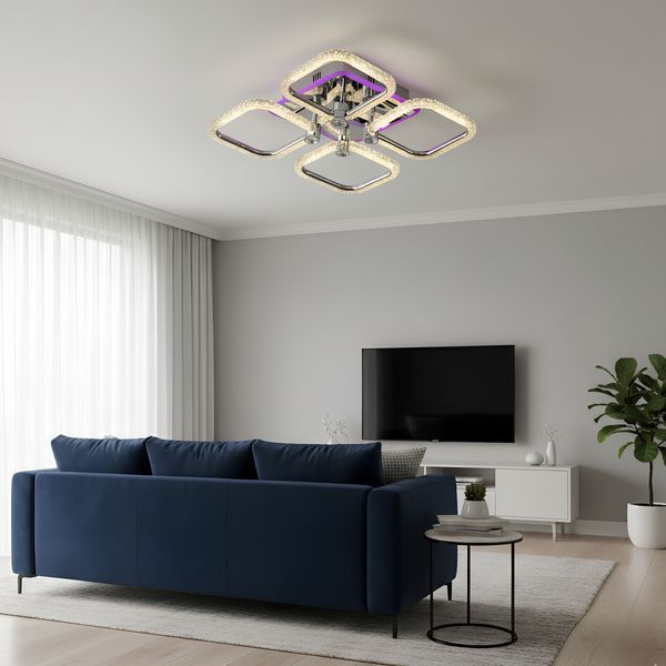 Стельова LED люстра з пультом і підсвічуванням 88W+18W акрилова 3000К-6000К хромового кольору Svet SC-2116/4C CR PK/BU/PL SC-2116/4C CR PK/BU/PL фото