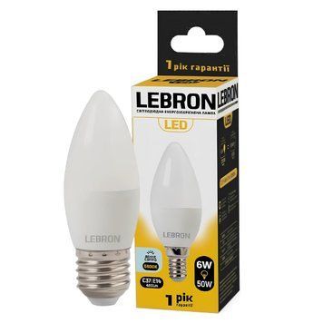 Світлодіодна лампа 6W Lebron свічка E14 C37 6500K 480Lm біла IP20 L-C37 11-13-21 фото