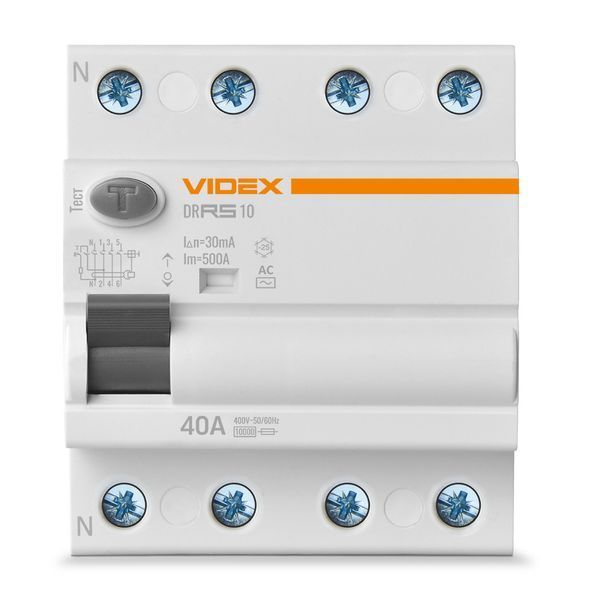 Диференційний автомат 40A VIDEX 4-полюсний 400V RESIST VF-RS10-DR4AC40 VF-RS10-DR4AC40 фото