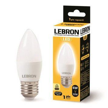 Світлодіодна лампа 6W Lebron форма свічки Е27 3000K 480Lm 480Lm білий L-С37 11-13-49 фото