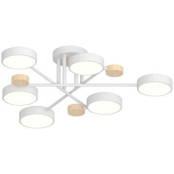 Стельова LED люстра 72W Interees металевий каркас 3000K/4200K/6000K біла IP20 XI3317-6 WH+WOOD XI3317-6 WH+WOOD фото