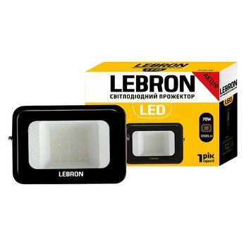 Прожектор світлодіодний 70W Lebron вологозахищений 6500K чорний IP65 L-LF чорний IP65 17-06-07 фото