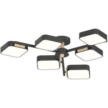 Стельова LED люстра 108W Interees на шість плафонів 3000K/4200K/6000K чорна IP20 XI3361-6 BK+WOOD XI3361-6 BK+WOOD фото
