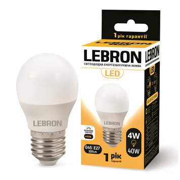 Світлодіодна лампа 4W Lebron форма кулька G45 Е27 4100K 320Lm біла IP20 L-G45 11-12-42 фото