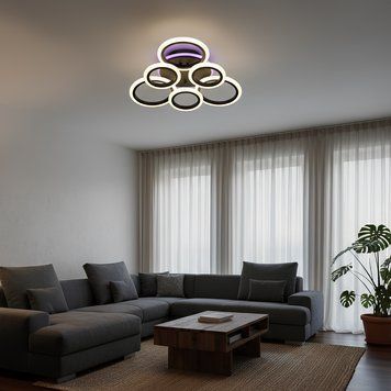Стельова LED-люстра з шістьма акриловими кільцями і пультом 90W+18W підсвічування 3000&ndash;6500K чорна Svet SY-26255/3+3C MB SY-26255/3+3C MB фото