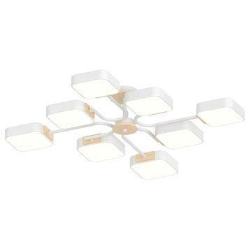 Стельова LED люстра 144W Interees у стилі модерн 3000K/4200K/6000K біла IP20 XI3348-8 WH+WOOD XI3348-8 WH+WOOD фото
