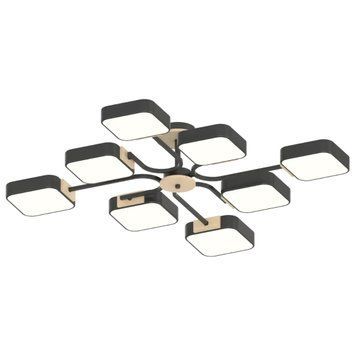 Стельова LED люстра 144W Interees з квадратними плафонами 3000K/4200K/6000K чорна IP20 XI3348-8 BK+WOOD XI3348-8 BK+WOOD фото