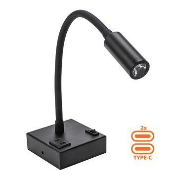 Настінний LED світильник 3W Horoz Electric з двома роз'ємами Type-C з гнучким корпусом 4200K чорного кольору IP20&nbsp;TURNA 040-007-0003-021 фото