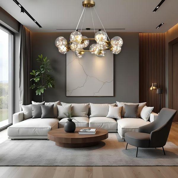 Підвісна світлодіодна люстра 64W VALESO на дванадцять плафонів у формі кулі бронзова IP20 GLD-23933/12 GLD-23933/12 фото