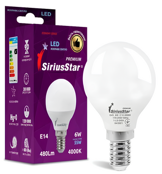 Світлодіодна лампа 6W SiriusStar 3404 G45 4000K E14 біла IP20 SP000019715 фото