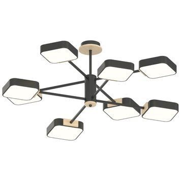 Стельова LED люстра 144W Interees на вісім плафонів 3000K/4200K/6000K чорна IP20 XI3349-8 BK+WOOD XI3349-8 BK+WOOD фото