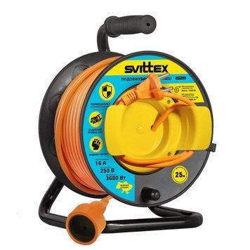 Подовжувач на котушці 25м, 2х1,5 мм&sup2; з виносною розеткою SVITTEX SV-2040 фото