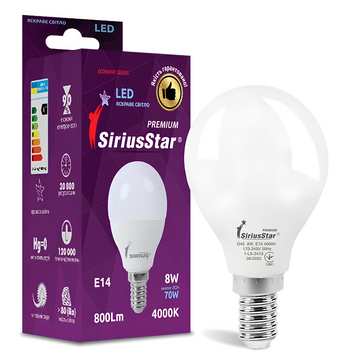 Світлодіодна лампа 8W SiriusStar 3410 G45 4000K E14 біла IP20 SP000019716 фото