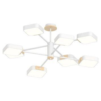 Стельова LED люстра 144W Interees у стилі модерн 3000K/4200K/6000K біла IP20 XI3349-8 WH+WOOD XI3349-8 WH+WOOD фото