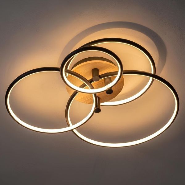 Потолочная LED люстра с пультом 144W четыре акриловых кольца 3000-6500K каркас черный металл/дерево Svet SY-33048/2+1+1 MB+YMW SY-33048/2+1+1 MB+YMW фото