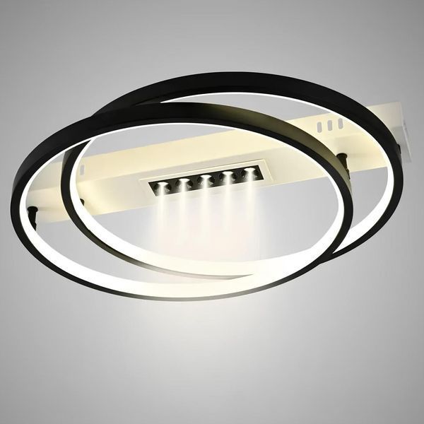 Потолочная кольцевая LED люстра с пультом 88W+10W точечная подсветка 3000-6500К в черно-белом цвете Svet SY-16049/2 WH+BK SY-16049/2 WH+BK фото